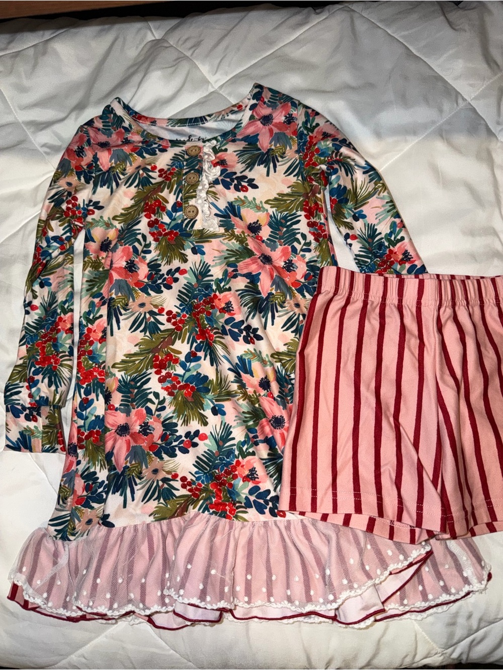 Made By Molly | Pink Floral Long-Sleeve Pajama Set with Striped Shorts, size 4t
